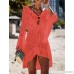 FINCATI Women Cover Ups Crochet Hollow Out Swimwears Long Flare Sleeve Sexy Mini Beach Dresses Orange B07PMXJN4Q